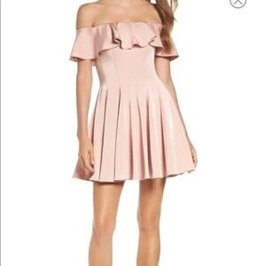 La Femme NWOT Blush Pink Ruffle Off The Shoulder Fit & Flare Dress Size 6